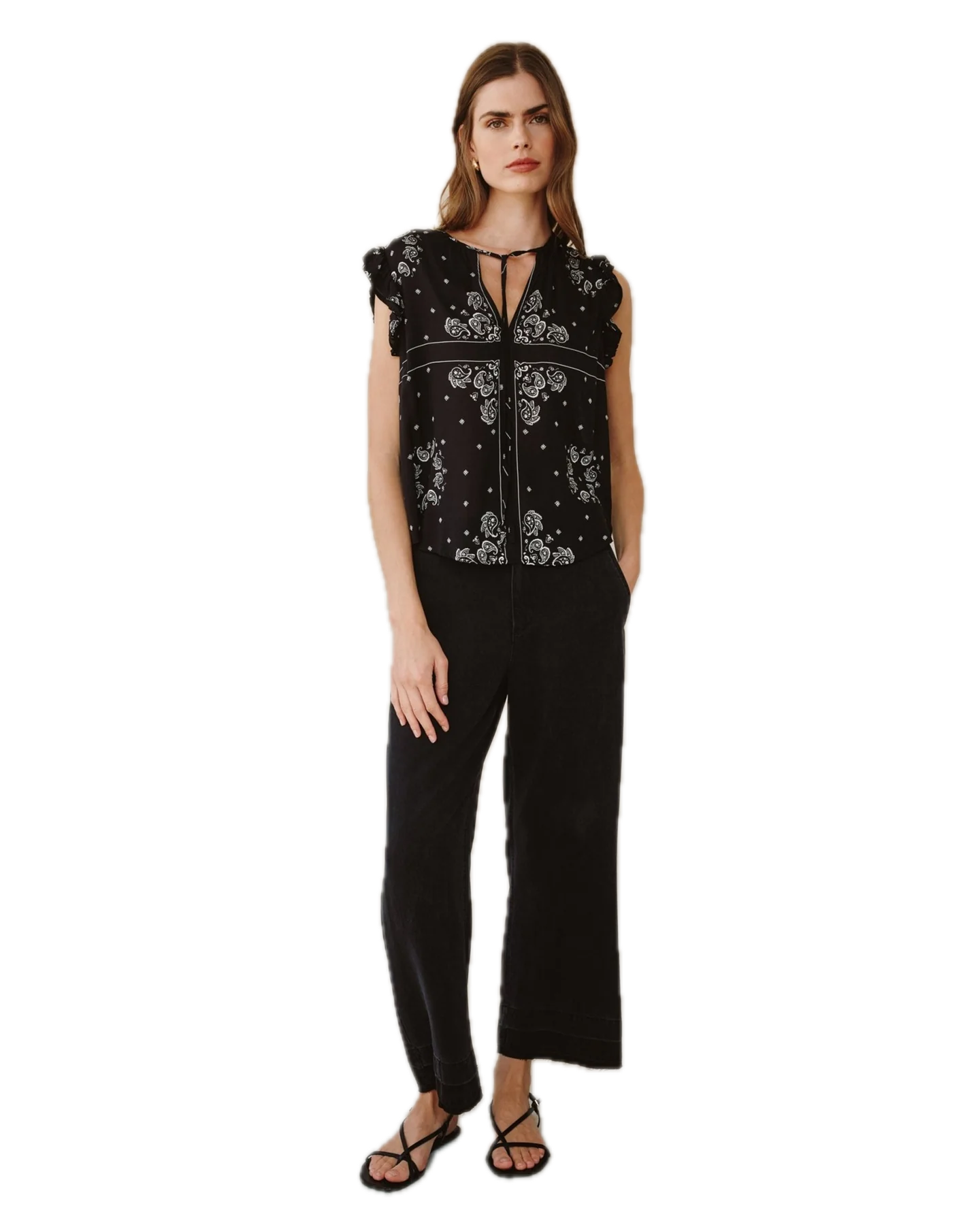 Ruffle Sleeve Tie Neck Top