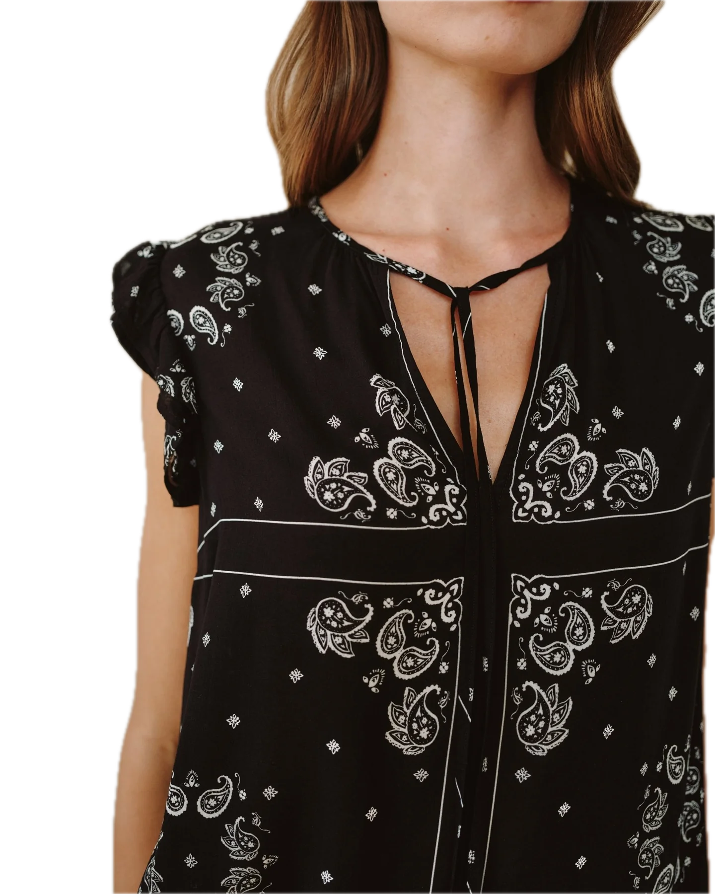 Ruffle Sleeve Tie Neck Top