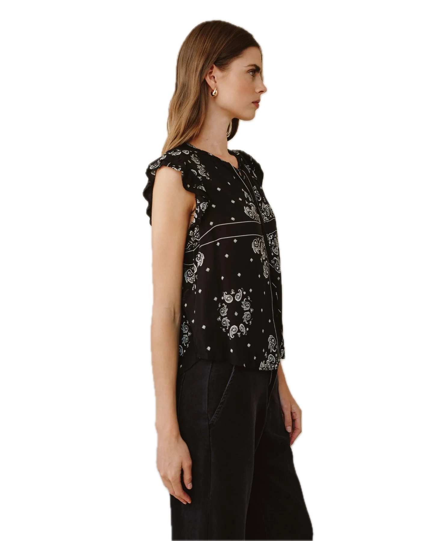 Ruffle Sleeve Tie Neck Top