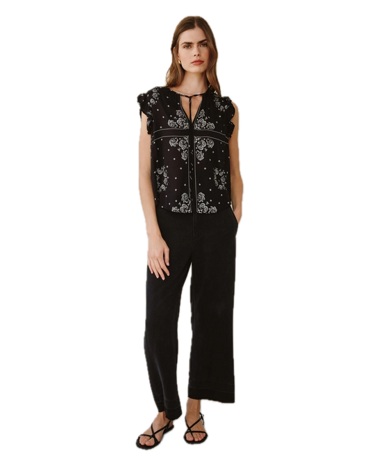 Ruffle Sleeve Tie Neck Top